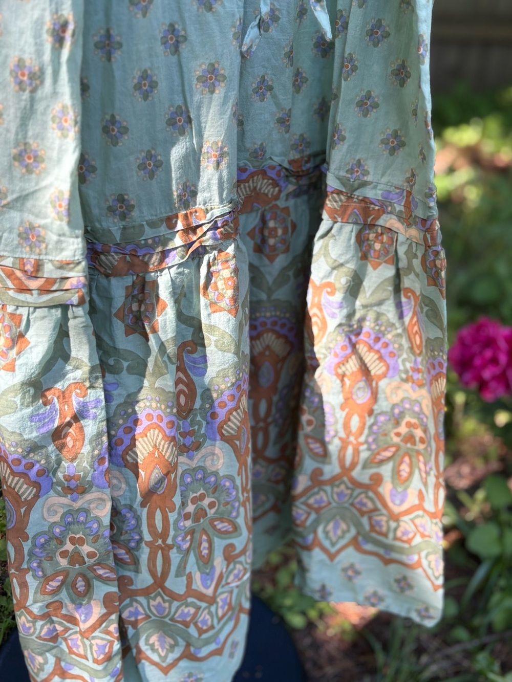 April Cornell Faux Wrap Mint Green Boho Printed Maxi Dress | 100% Cotton - Picture 4 of 8